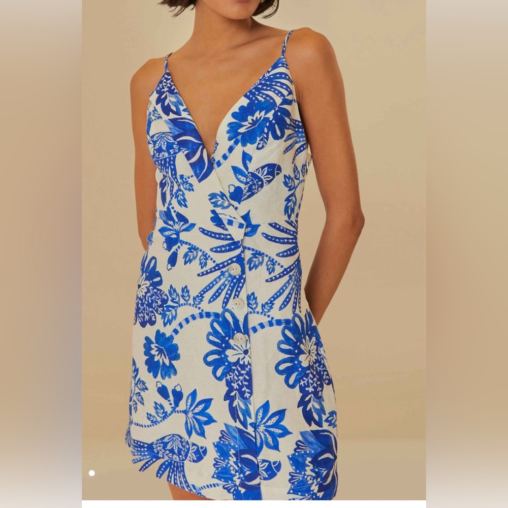 Farm Rio- blue and white floral dress. Size Small NWT